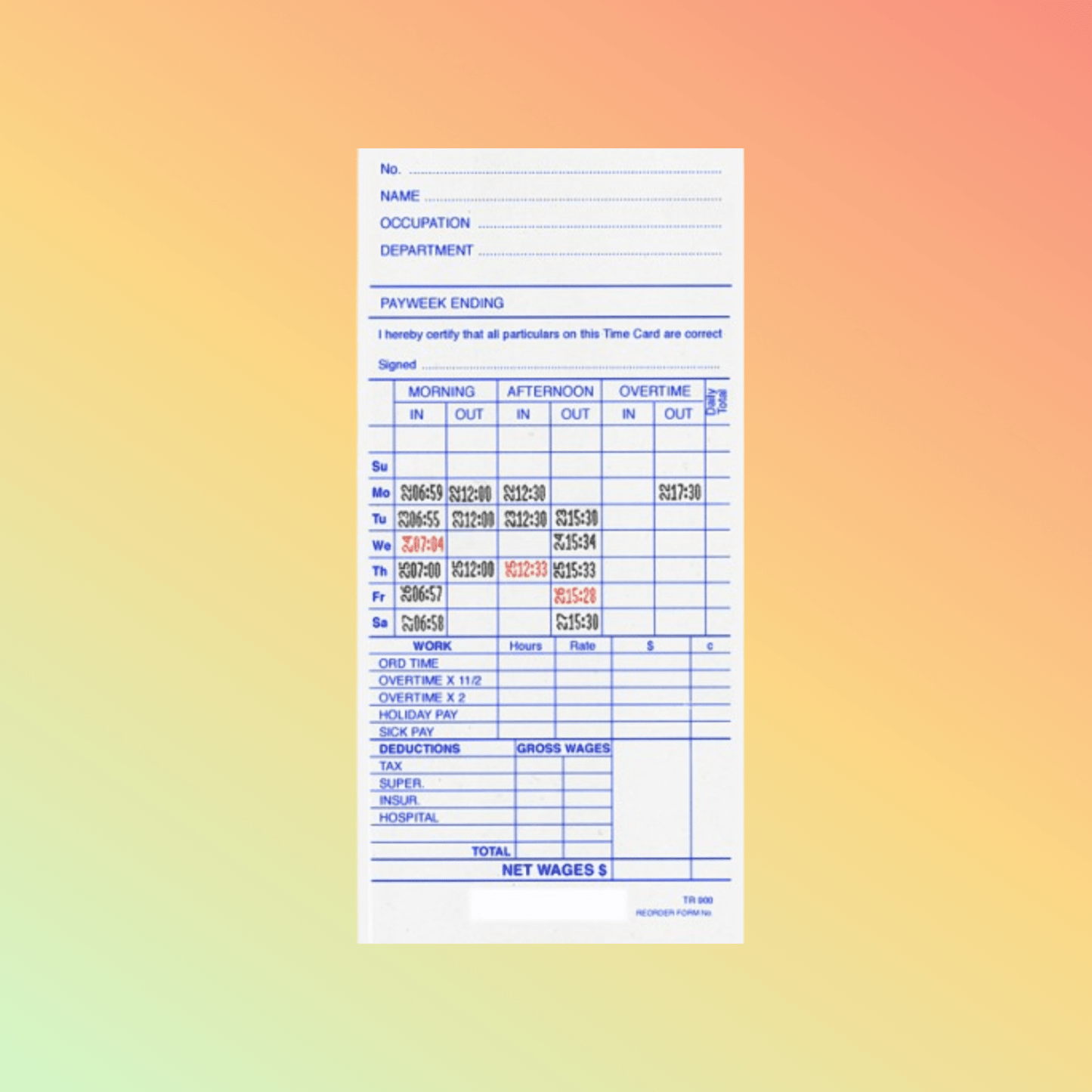 TR - 900 Time Cards - NEOTECH
