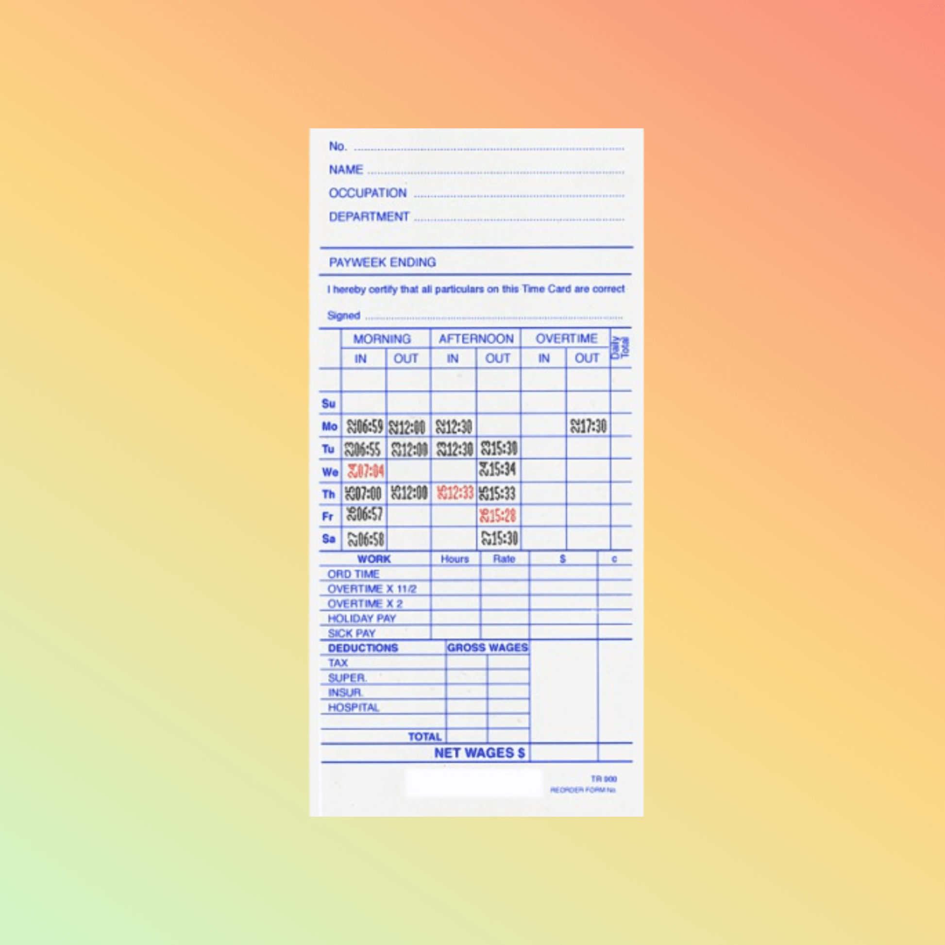 TR - 900 Time Cards - NEOTECH