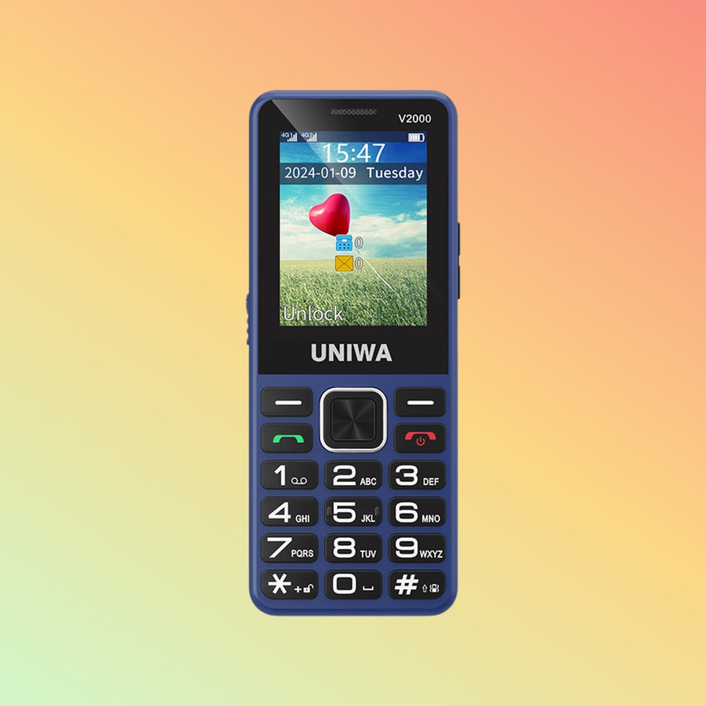 Uniwa V2000 2.4 Inch SOS Button 4G keypad Mobile Phone For Seniors - NEOTECH