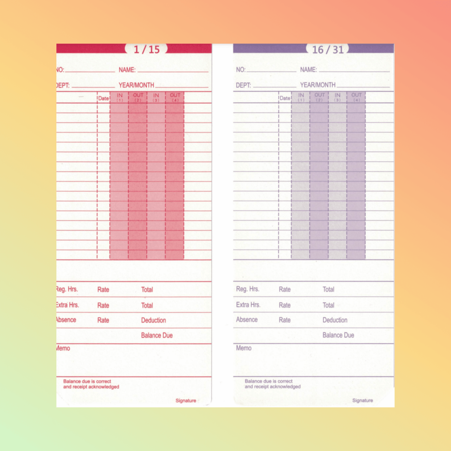 UT2000 ORIGINAL Time Cards - NEOTECH