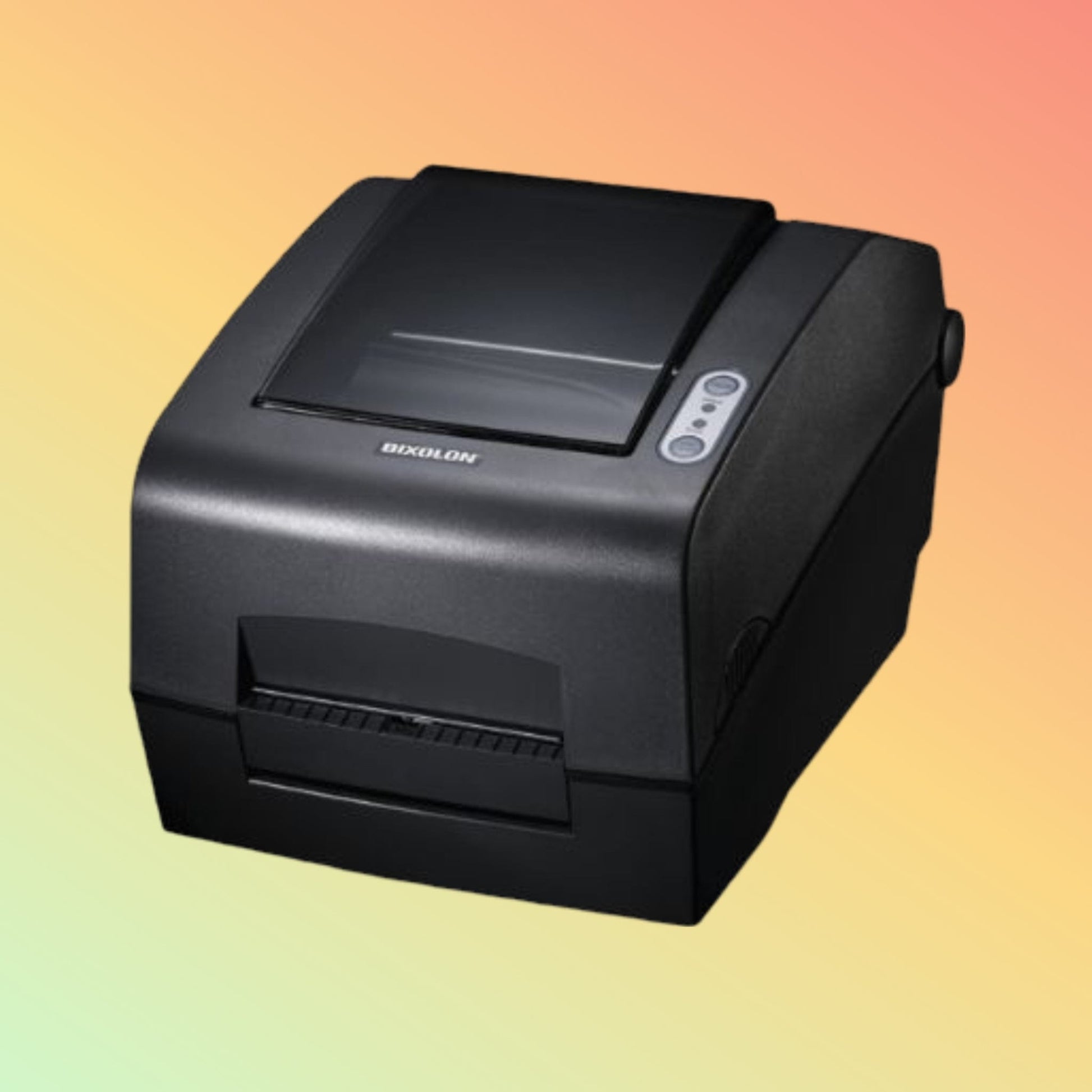 "Fast 6 ips BIXOLON SLP-T400 barcode printer with universal connectivity, supports intricate QR and Data Matrix codes for tracking."