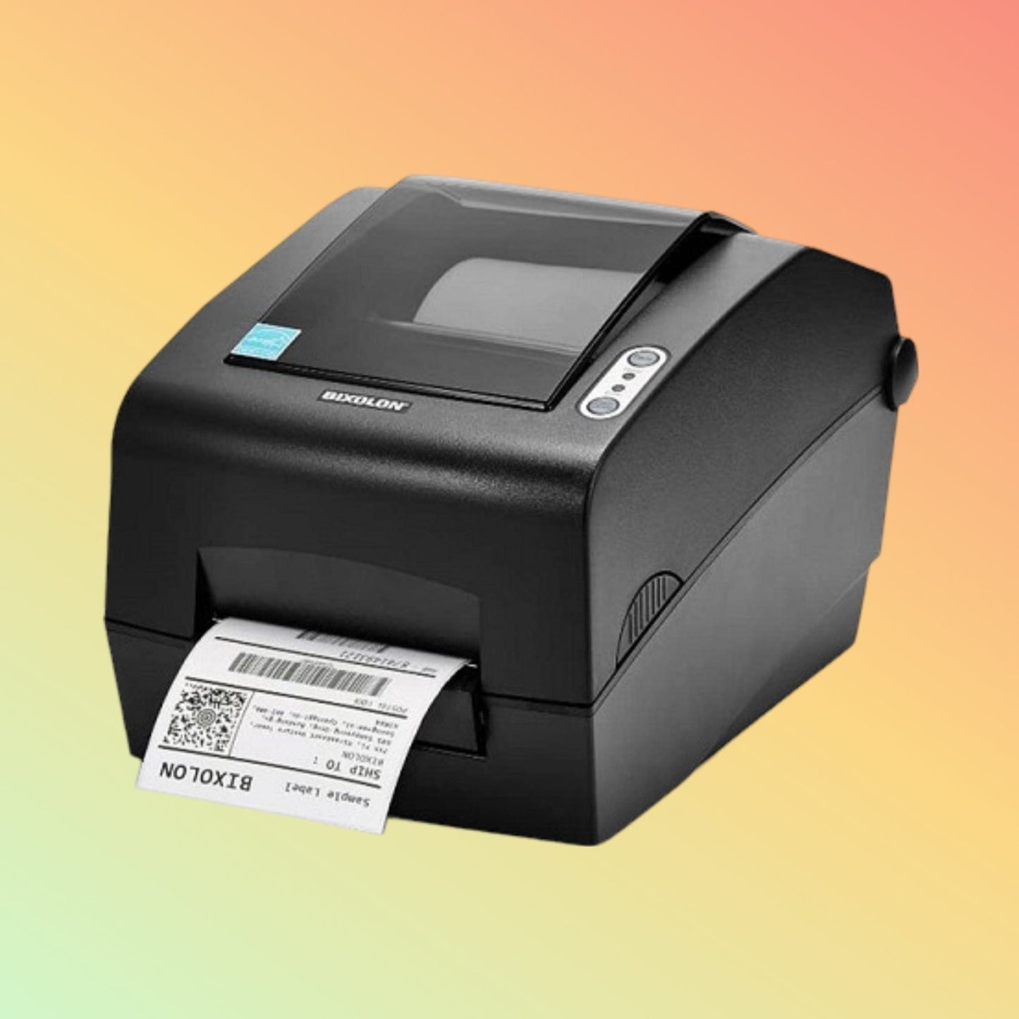 "BIXOLON SLP-T400 high-speed printer for 2D barcode compliance labels, ideal for manufacturing, logistics, and retail sectors."