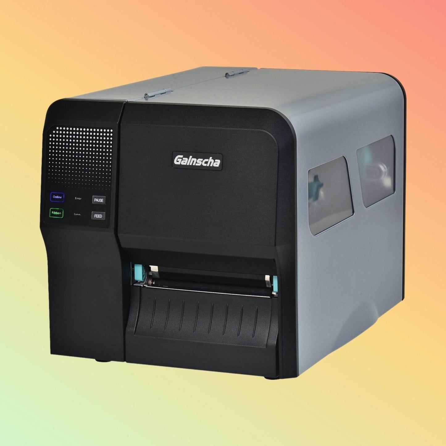 "Robust Gainscha GI-2408T printer for clear, precise industrial labels, versatile connectivity, and wide format support."