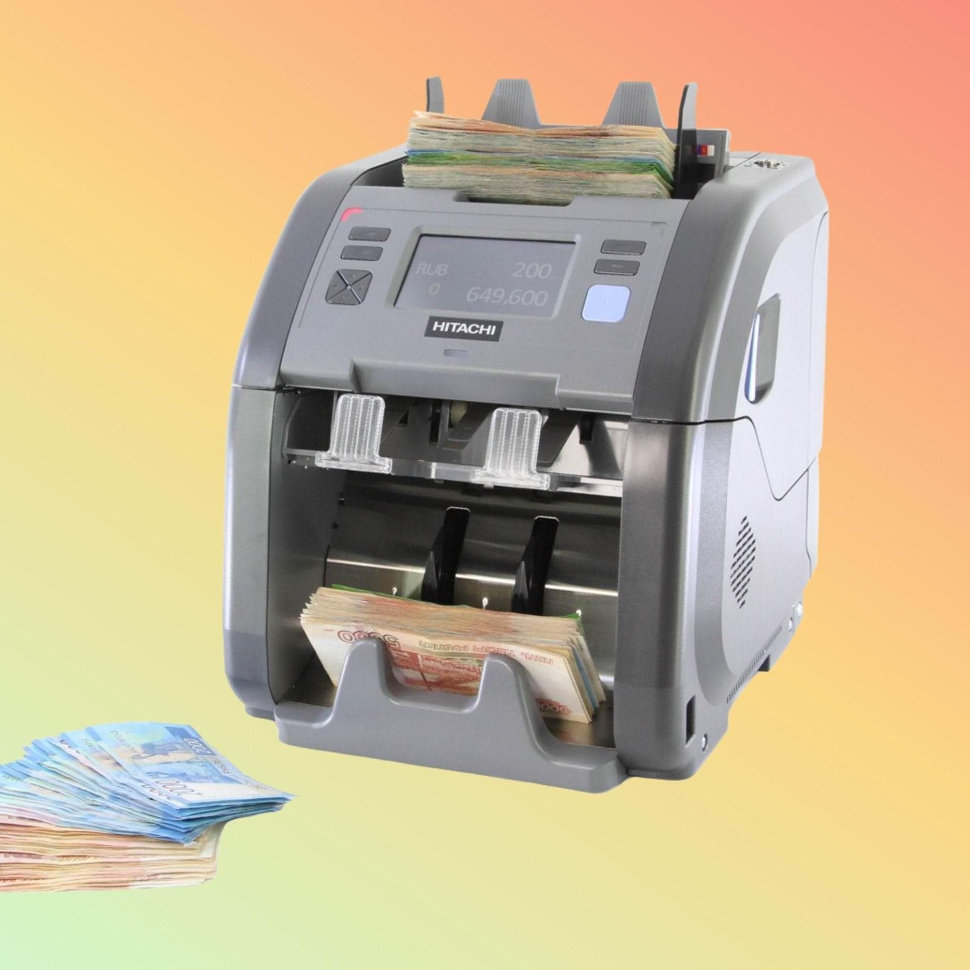 "Compact Hitachi iHunter iH-110 with OCR and MICR technology for precise note sorting and value counting in diverse industries."